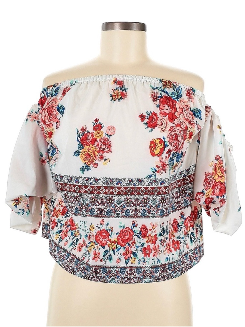 Misa Los Angeles White Off-Shoulder Blouse with Red Floral Print